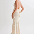 Vestido Longo Decote V Flores 3D Off White