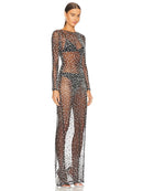 Vestido Longo Segunda Pele Com Strass Nude