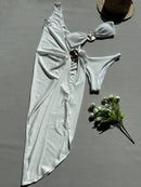 Conjunto 3 Peças Biquini e Saída Branco Pérola