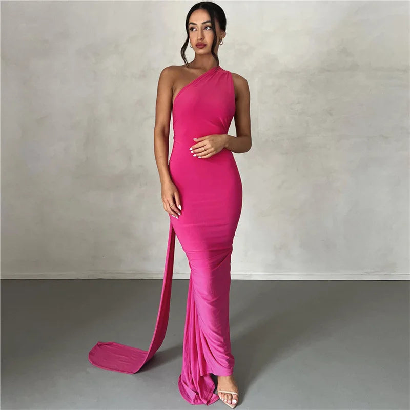 Vestido Longo Drapeado Um Ombro Só Preto