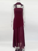 Vestido Longo Tomara Que Caia Assimétrico Sobreposto Marrom