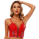 Top Cropped De Couro Eco Envernizado Com Alças Finas Preto