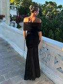 Vestido Longo Ombro a Ombro Off White Elegant