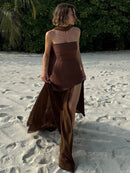 Vestido Longo Tomara Que Caia Assimétrico Sobreposto Marrom