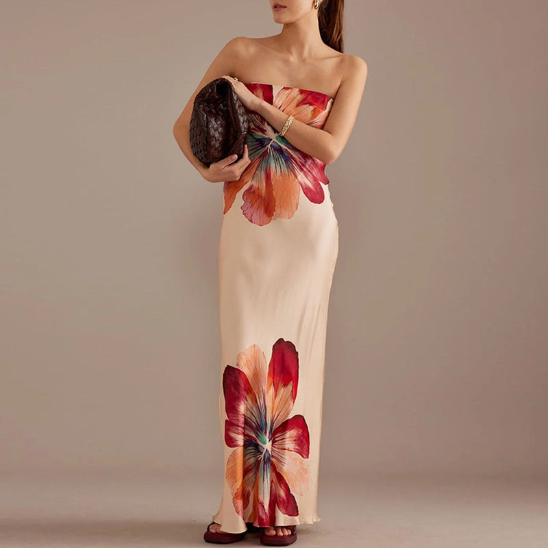 Vestido Longo Tomara Que Caia Recorte Reto Estampado