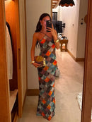 Vestido Longo Com Amarração No Pescoço Multicolorido