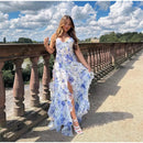 Vestido Longo Com Babados Alça Fina Floral