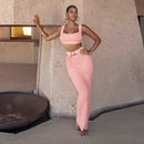 Conjunto Canelado 2 Peças Cropped e Saia Longa Preto