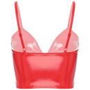 Top Cropped De Couro Eco Envernizado Com Alças Finas Preto