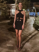 Vestido Curto Com Recortes Assimétricos Gola Halter Branco