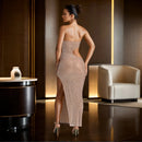 Vestido Longo Tomara Que Caia Bordado em Pedrarias Bege