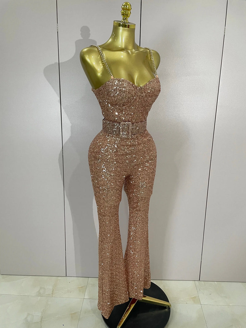 Macacão Bordado De Paetês Dourado