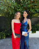 Vestido Longo Com Fenda Drapeado Vermelho