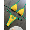 Conjunto De Biquíni 2 Peças Cortininha Fio Dental Estampa Brasil