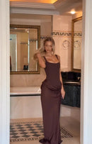 Vestido Longo Estilo Corset Com Alças Finas Marrom