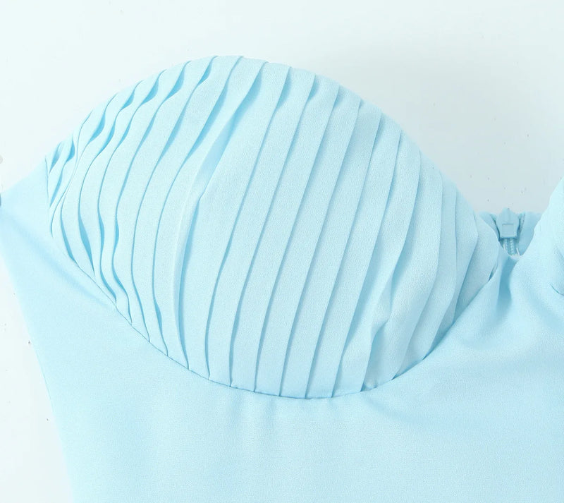 Vestido Longo Chiffon Plissado Tomara Que Caia Azul Ciano