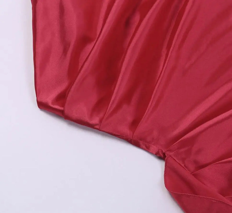 Vestido Longo De Cetim Um Ombro Só Com Fenda Vermelho