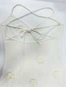 Vestido Longo Decote V Flores 3D Off White