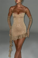 Vestido Curto Em Lurex Brilhoso Com Babados Preto