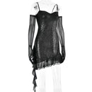 Vestido Curto Em Lurex Brilhoso Com Babados Preto