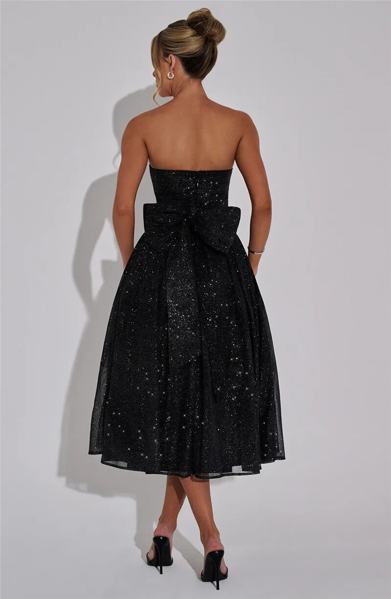 Vestido Midi Rodado Tomara Que Caia Em Lurex Brilhoso Bege