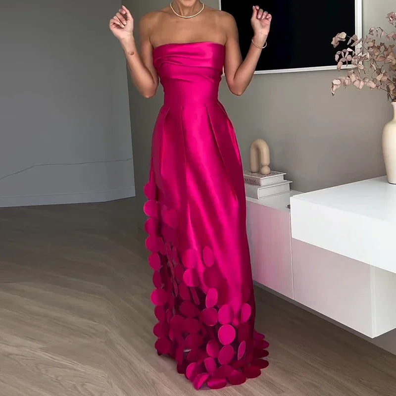 Vestido Longo Elegante Em Cetim Tomara Que Caia Vinho