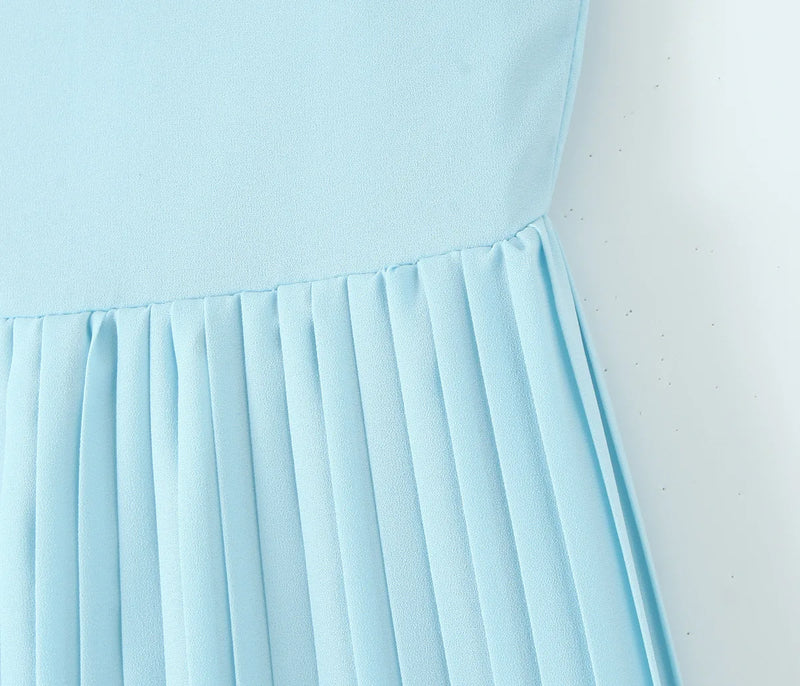 Vestido Longo Chiffon Plissado Tomara Que Caia Azul Ciano