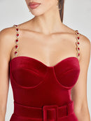 Macacão Todo Em Veludo Vermelho