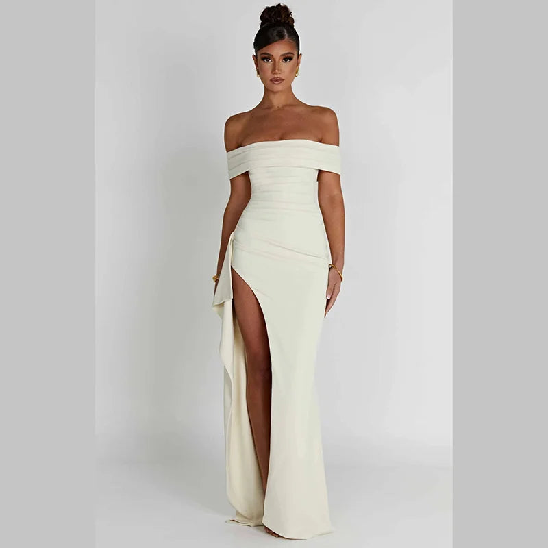 Vestido Ombro A Ombro Com Fenda Branco