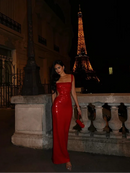 Vestido Longo De Paetês Com Alça Média Prata