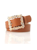 Cinto Couro Eco Fivela Quadrada Cristal Strass
