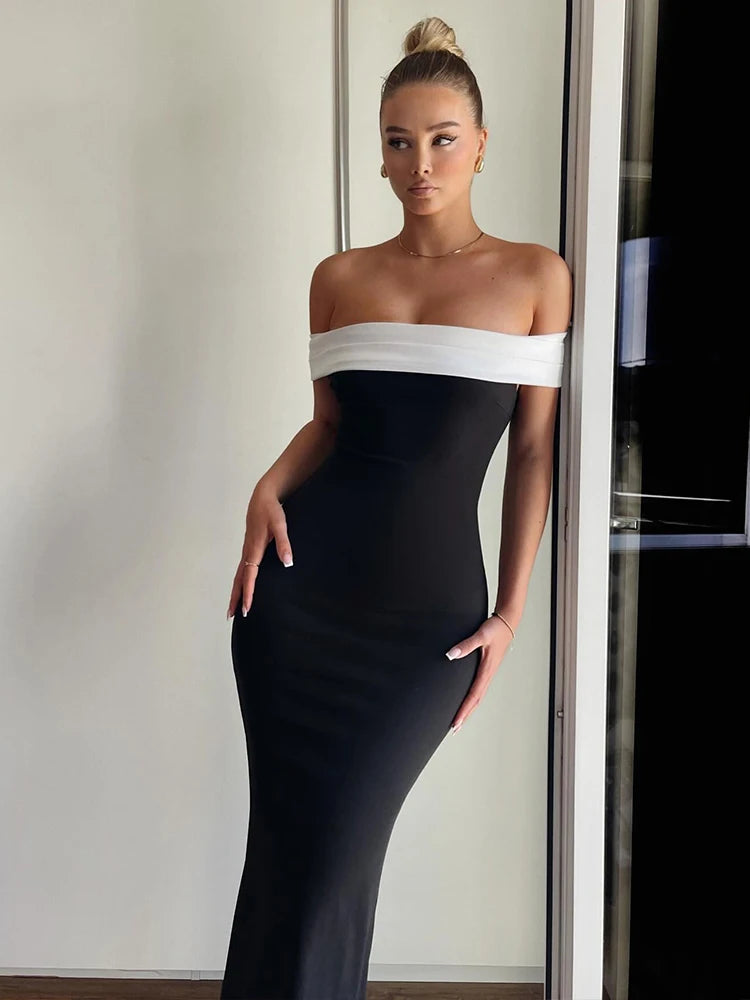 Vestido Midi Ombro a Ombro Preto