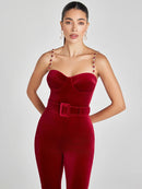 Macacão Todo Em Veludo Vermelho