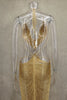 Vestido de Franjas Com Detalhe de Concha Dourado