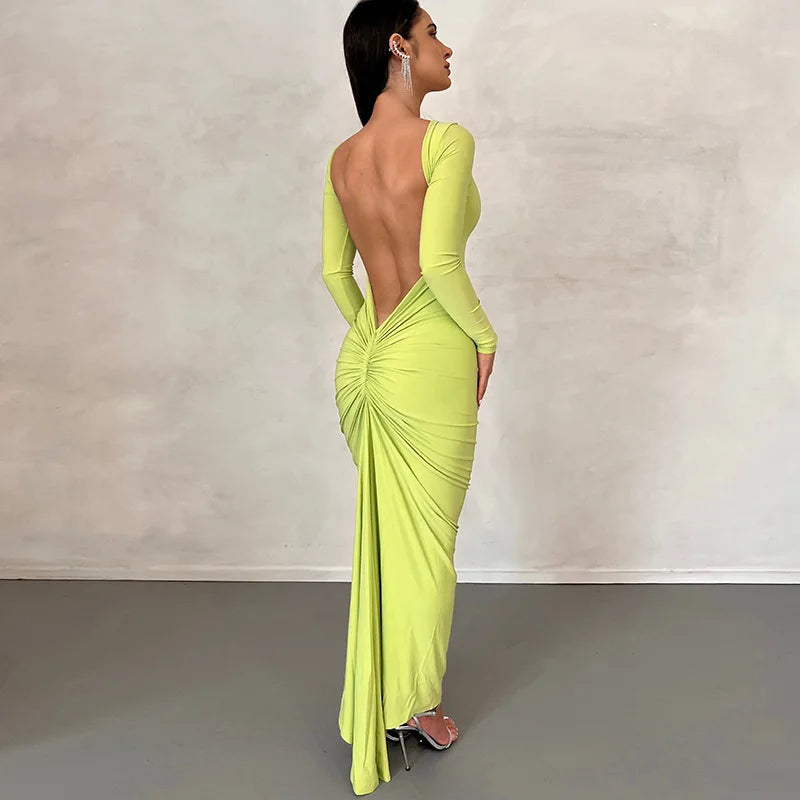 Vestido Longo Cauda Drapeada Vermelho