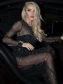 Vestido Longo Segunda Pele Com Strass Nude