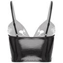 Top Cropped De Couro Eco Envernizado Com Alças Finas Preto