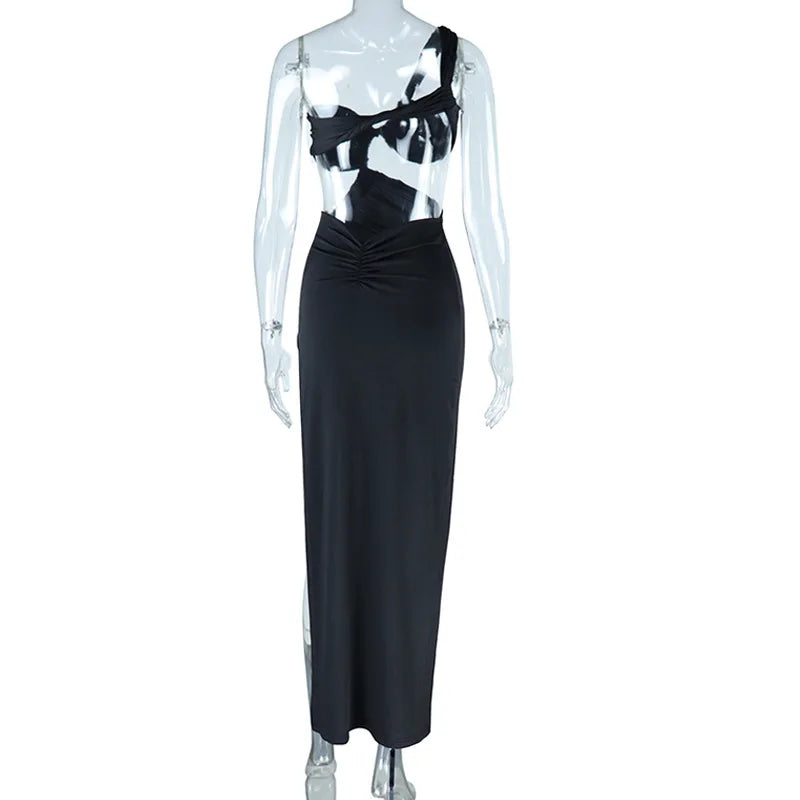 Vestido Longo Assimétrico Um Ombro Só Preto