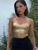 Blusa Curta Tomara Que Caia Metalizada Dourado