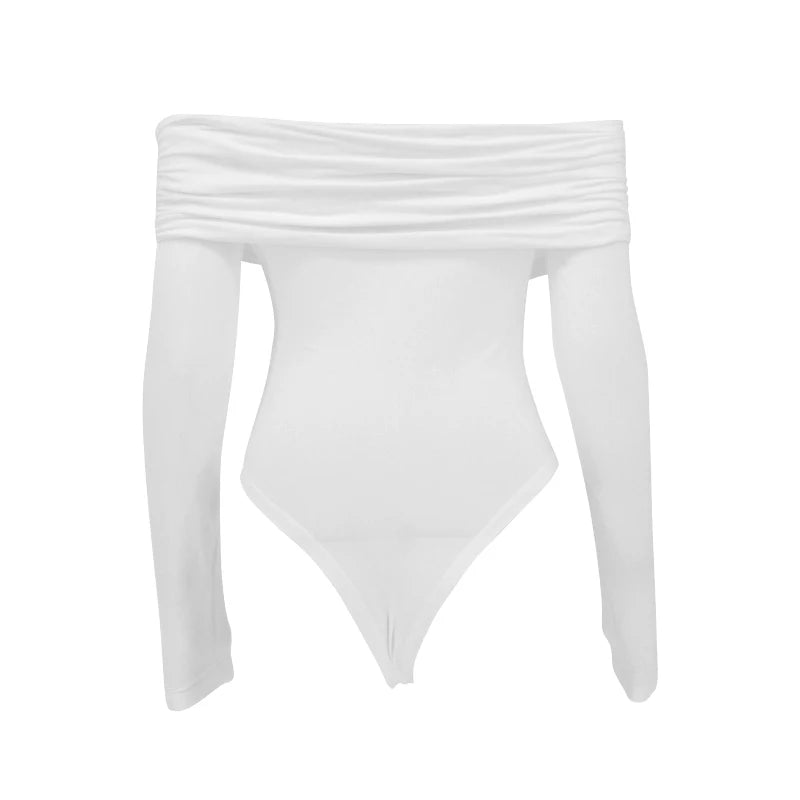 Body De Malha Ombro A Ombro Manga Longa Branco