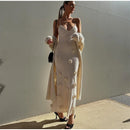 Vestido Longo Decote V Flores 3D Off White