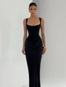 Vestido Longo Estilo Corset Com Alças Finas Marrom