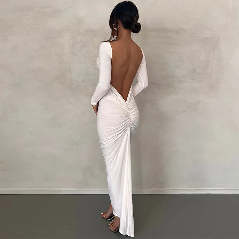 Vestido Longo Cauda Drapeada Branco