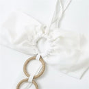 Vestido Longo Em Crepe Com Fenda e Amarração no Pescoço Branco