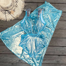 Conjunto 2 Peças Maiô e Saia Acetinado Dourado