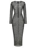Vestido Longo Segunda Pele Com Strass Nude