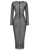 Vestido Longo Segunda Pele Com Strass Nude