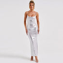 Vestido Midi Alça Fina Cintilante Branco