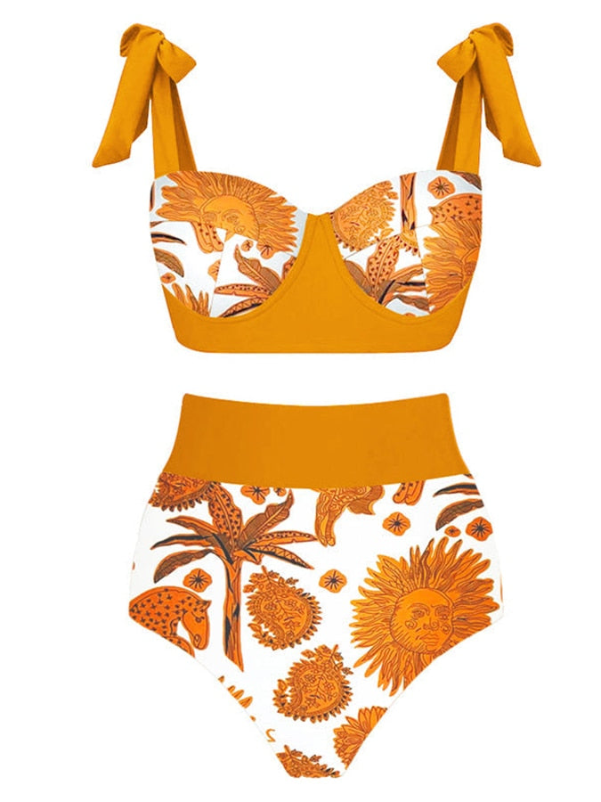 Conjunto Biquíni/Maiô + Pareô Estampa Solar