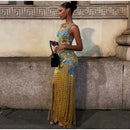 Vestido Longo Estampado Com Franjas